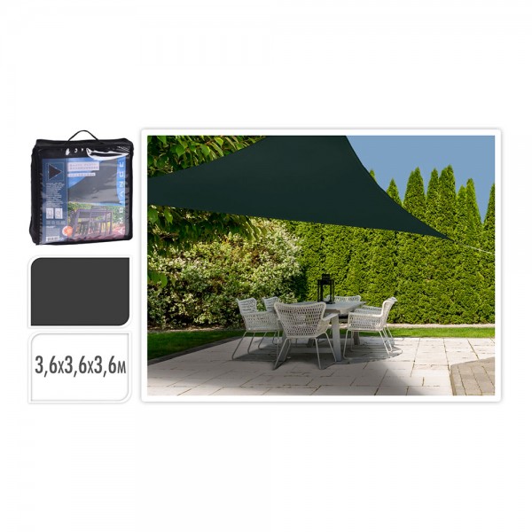 Toldo vela triangulo color gris oscuro 3,6 x 3,6 x 3,6 m